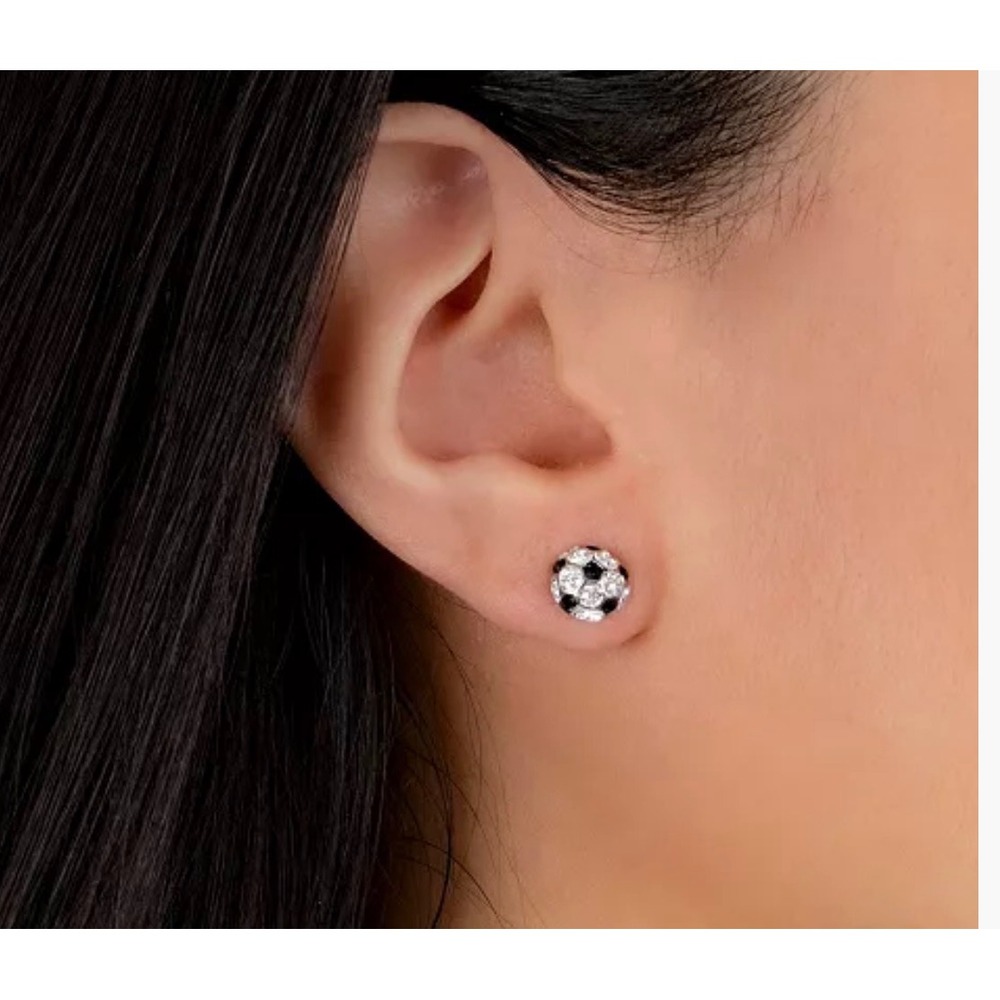 Crystal Avenue Soccer Ball Stud Earrings Crystal Accents Silver Tone